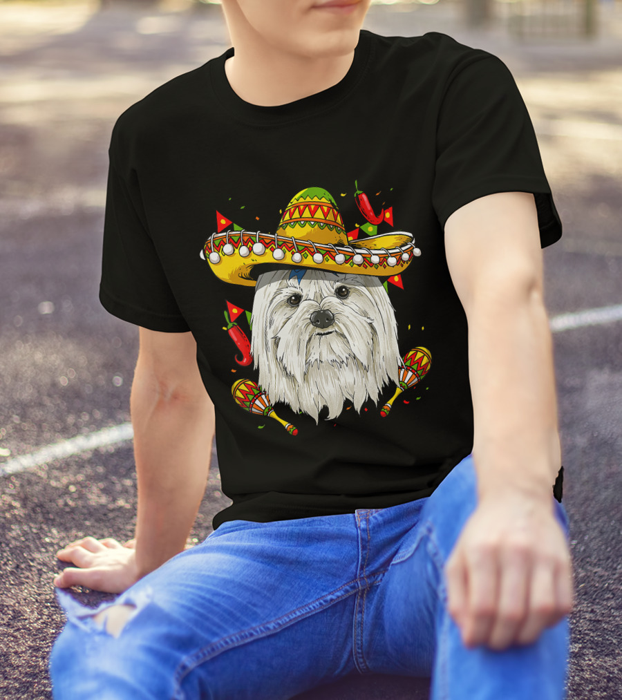 Cinco De Mayo Maltese Sombrero Maracas Peppers T-Shirt