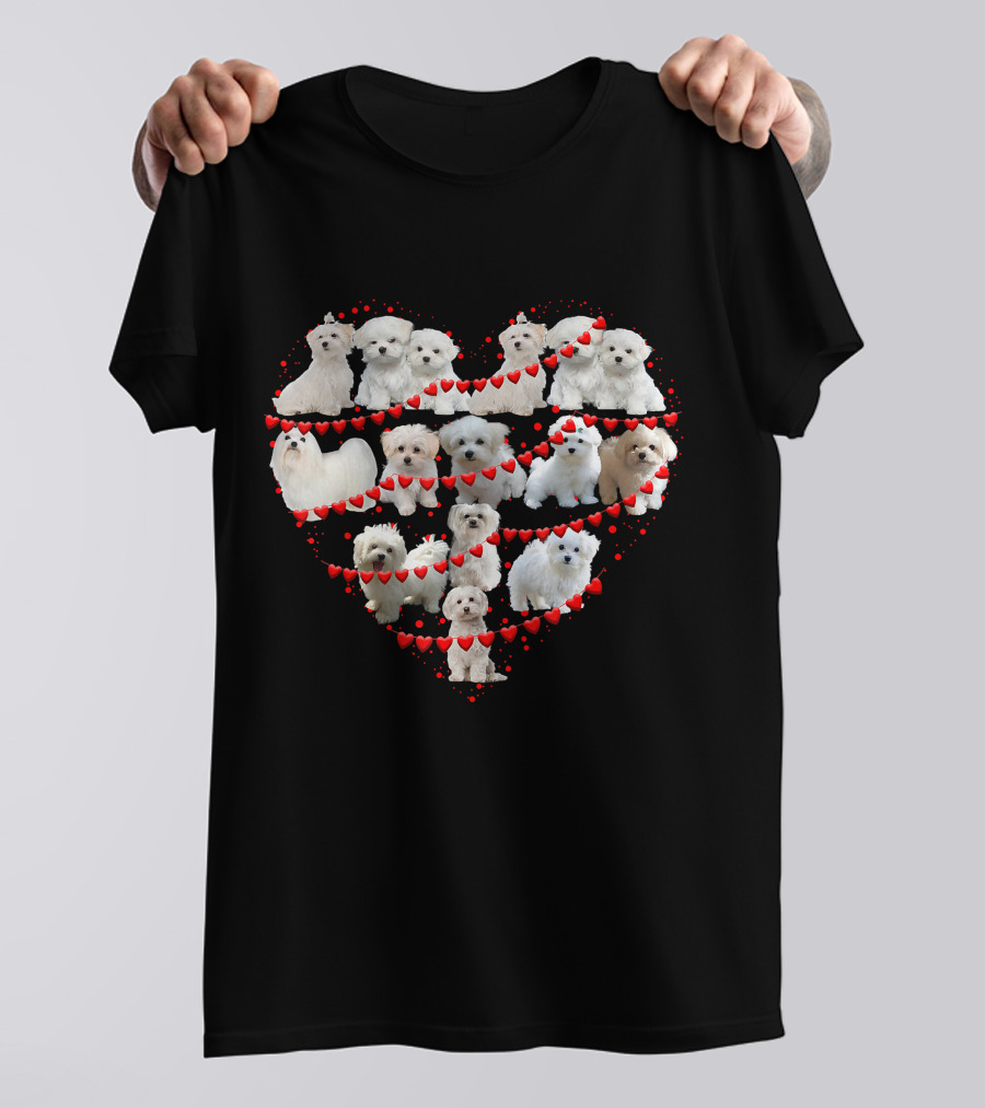 Maltese Heart Valentine Ornaments Puppies T-Shirt