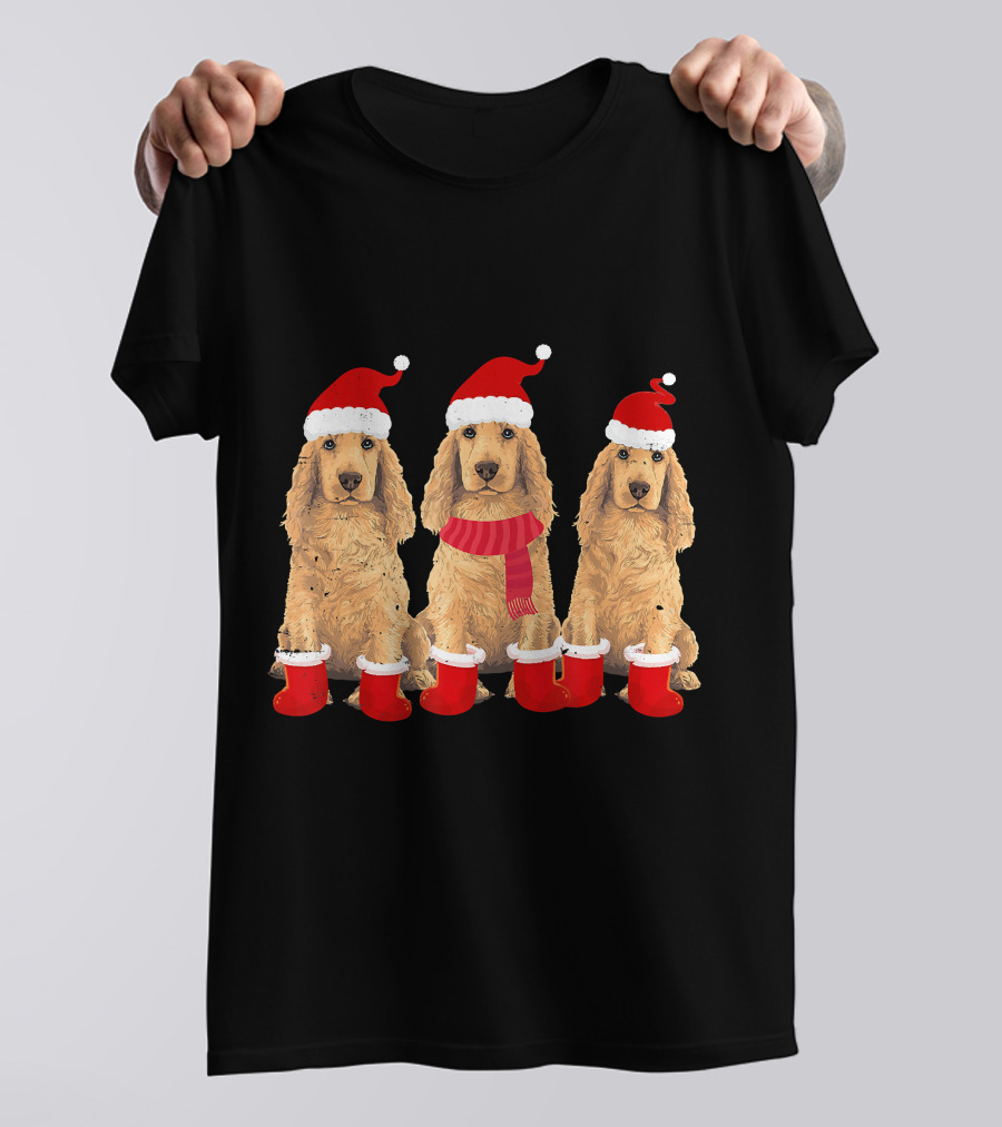 Cocker Spaniel Christmas Santa Hats And Socks Festive Trio T-Shirt