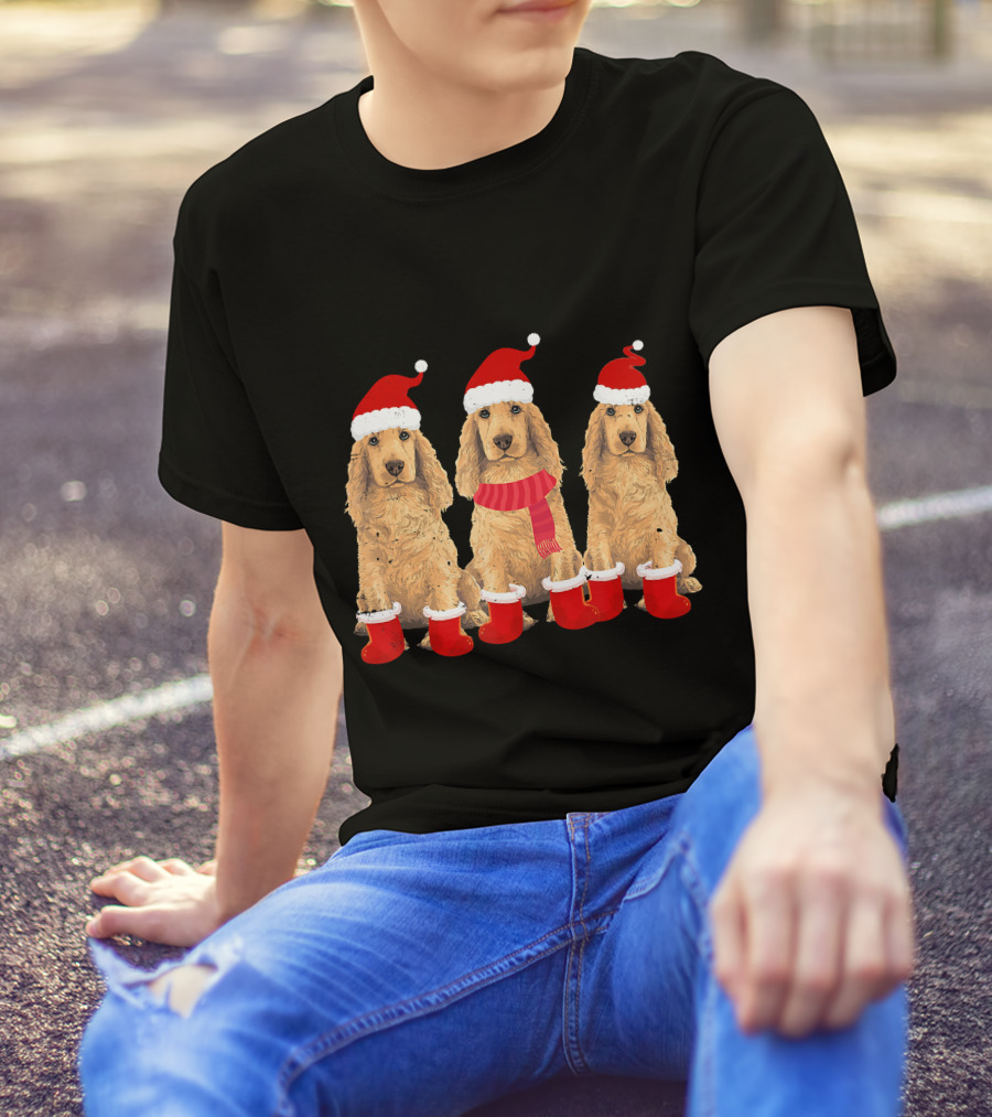 Cocker Spaniel Christmas Santa Hats And Socks Festive Trio T-Shirt