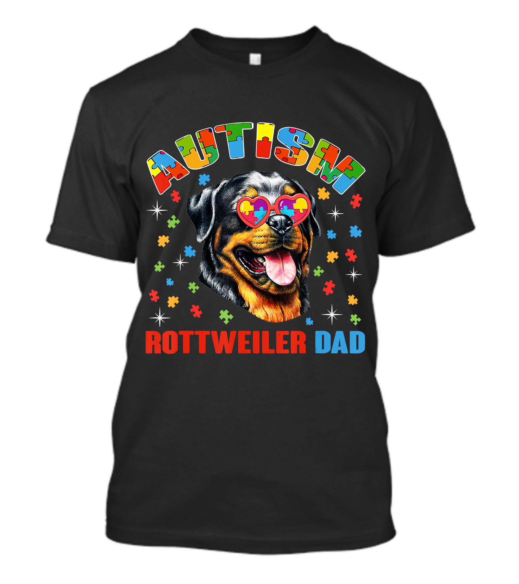 Autism Rottweiler Dad Colorful Puzzle Heart Sunglasses T-Shirt
