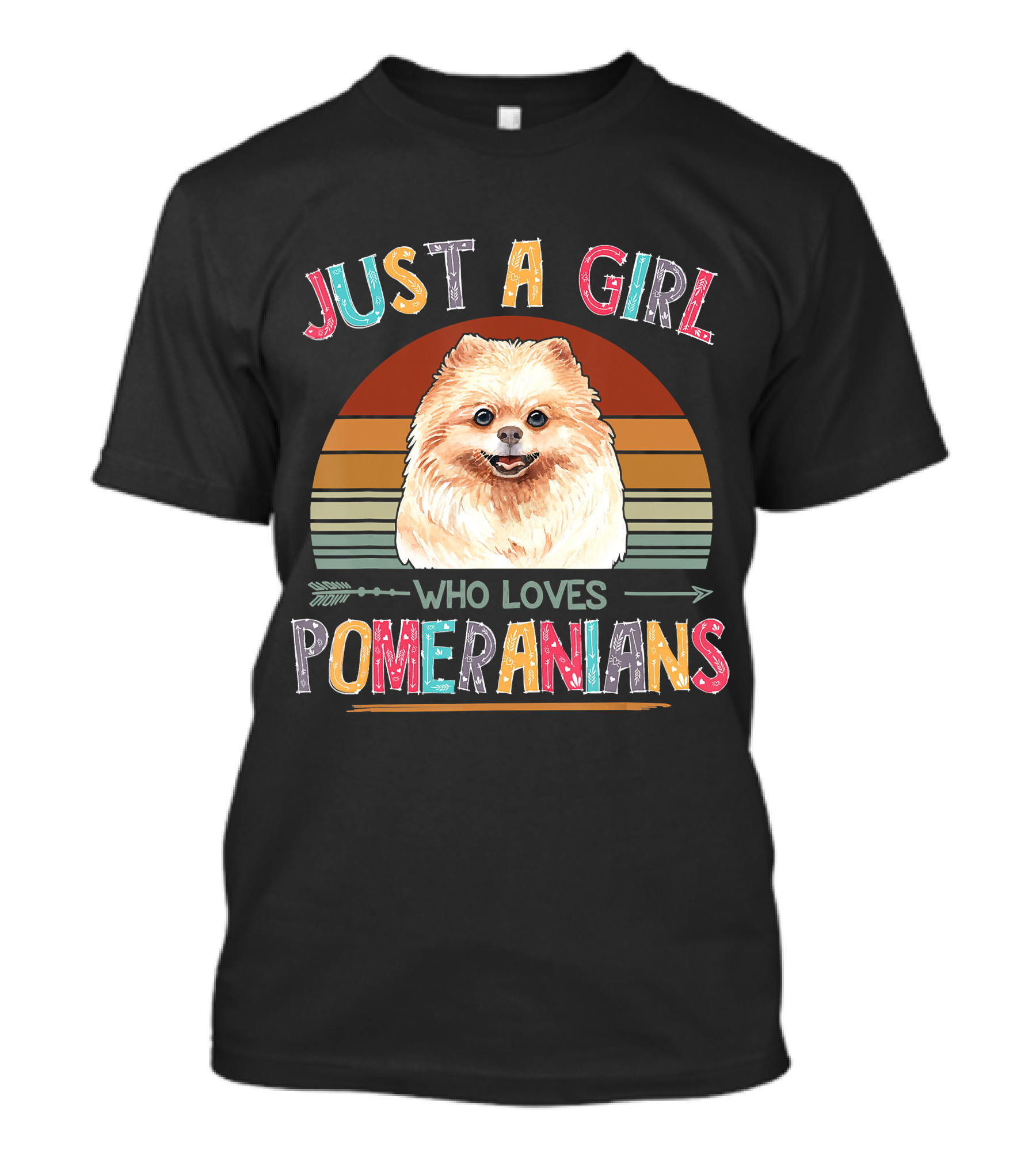Just A Girl Who Loves Pomeranians Retro Sunset T-Shirt
