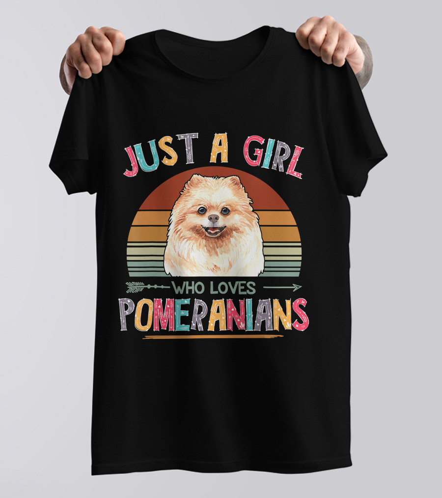 Just A Girl Who Loves Pomeranians Retro Sunset T-Shirt