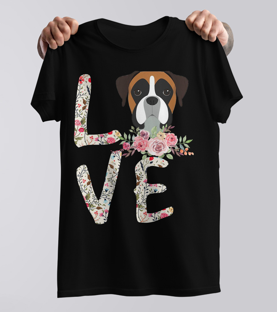 Love Boxer Dog Floral T-Shirt