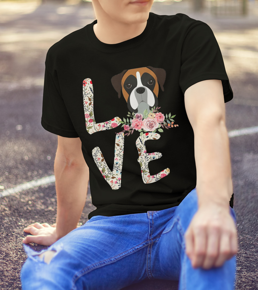Love Boxer Dog Floral T-Shirt