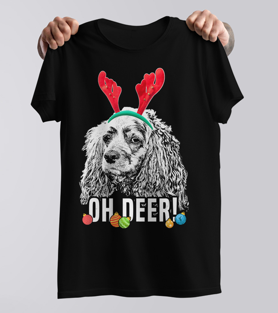 Oh Deer Funny Cocker Spaniel Reindeer Antlers Christmas Ornaments T-Shirt