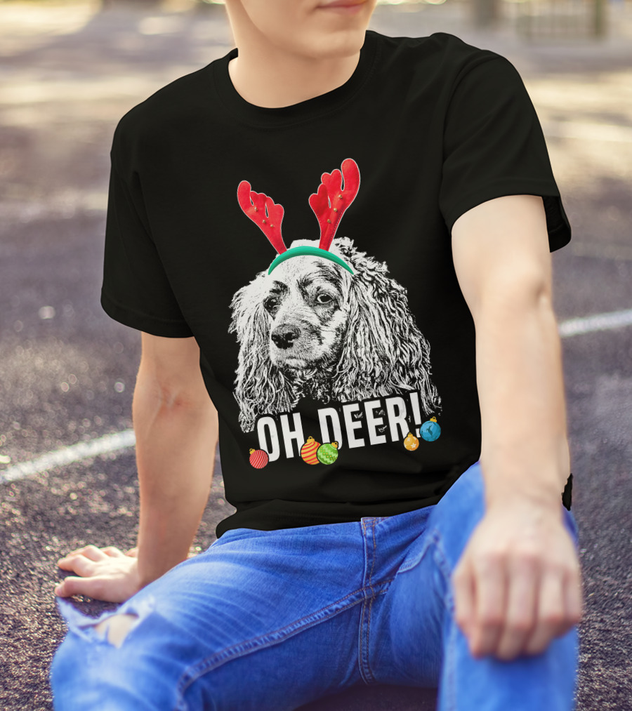 Oh Deer Funny Cocker Spaniel Reindeer Antlers Christmas Ornaments T-Shirt