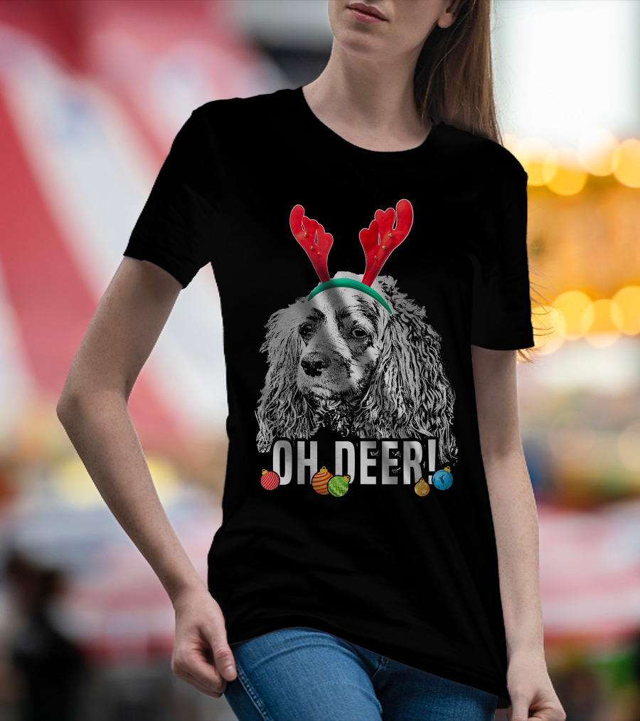 Oh Deer Funny Cocker Spaniel Reindeer Antlers Christmas Ornaments T-Shirt