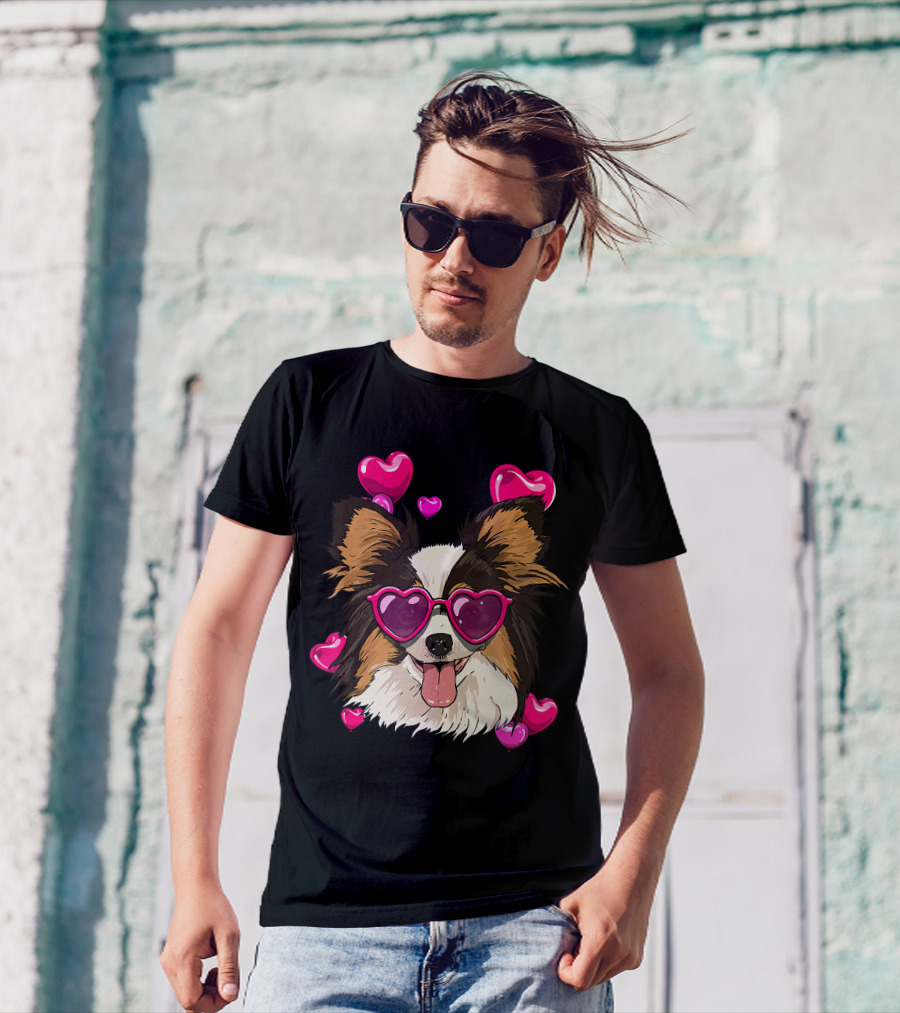 Papillon Heart Sunglasses Pink Hearts Valentines Day T-Shirt