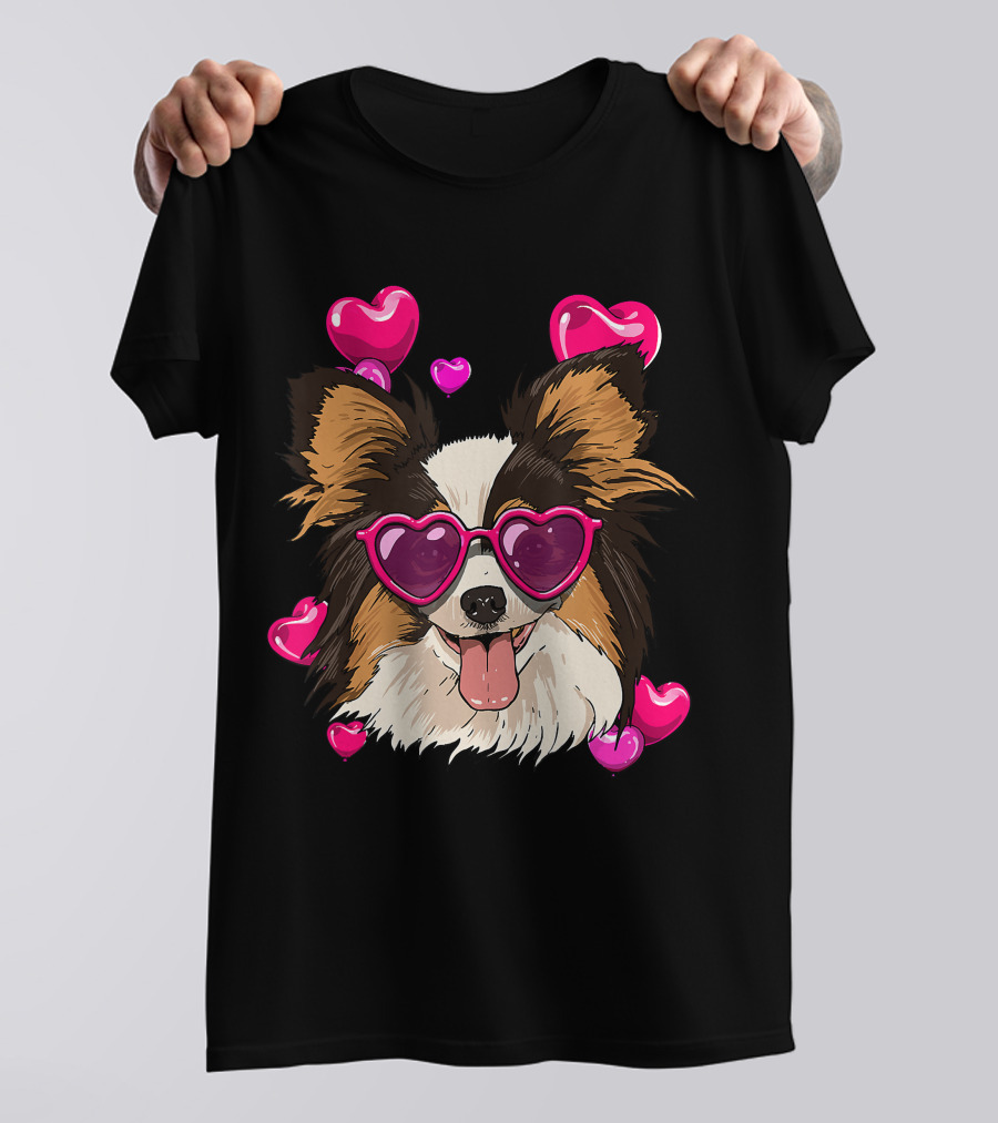 Papillon Heart Sunglasses Pink Hearts Valentines Day T-Shirt