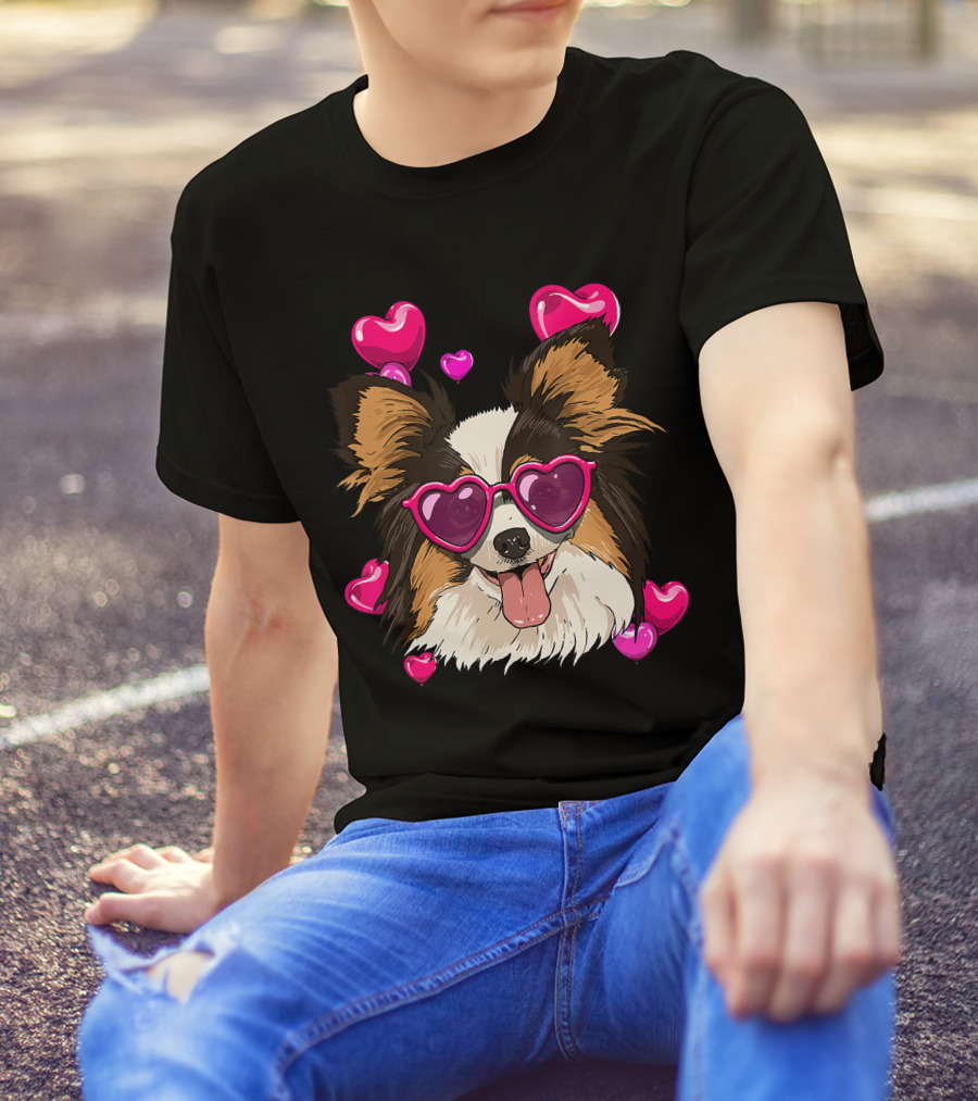 Papillon Heart Sunglasses Pink Hearts Valentines Day T-Shirt