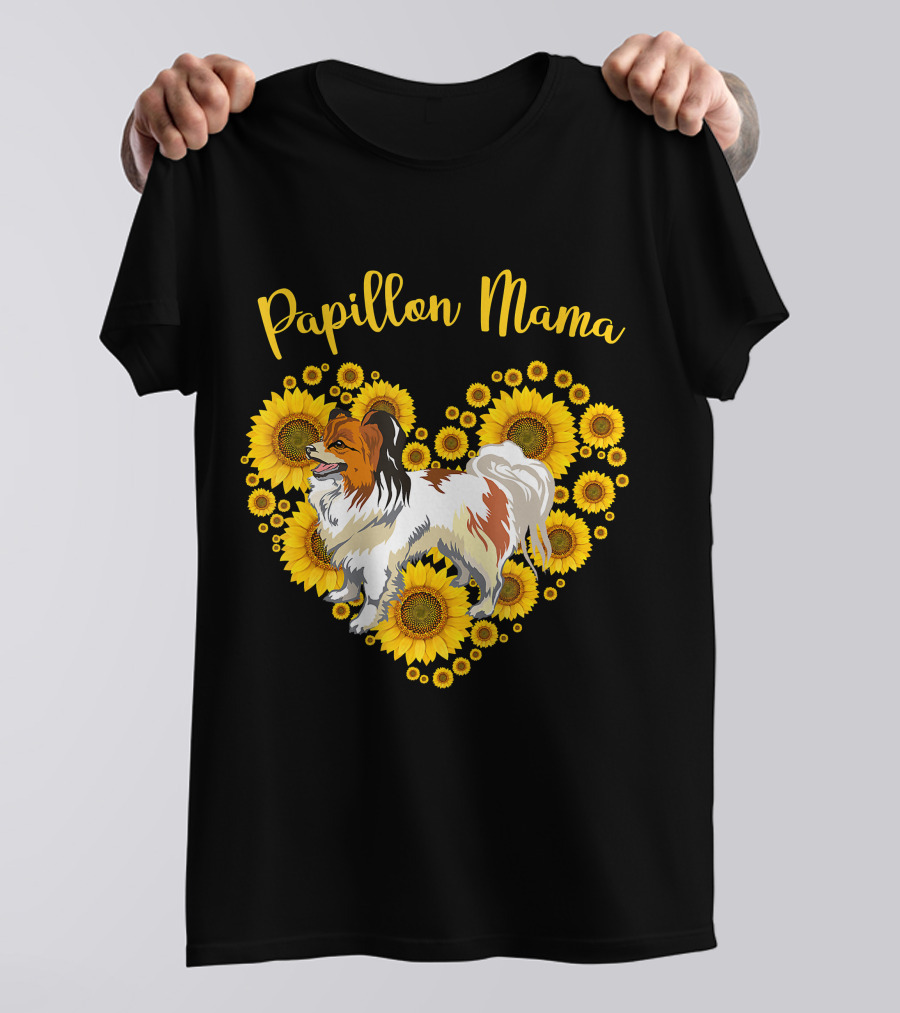 Papillon Mama Sunflower Heart T-Shirt