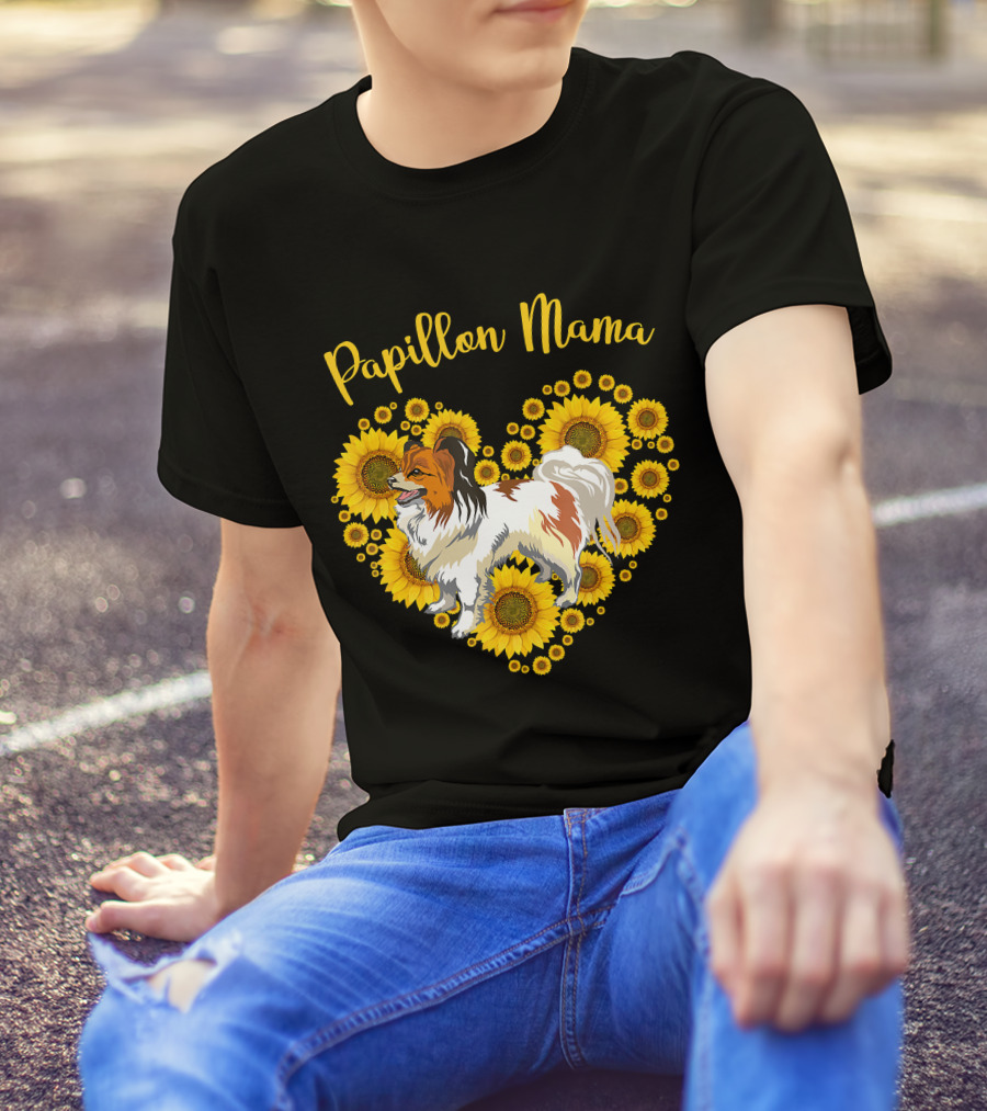 Papillon Mama Sunflower Heart T-Shirt