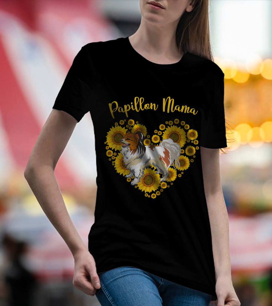 Papillon Mama Sunflower Heart T-Shirt