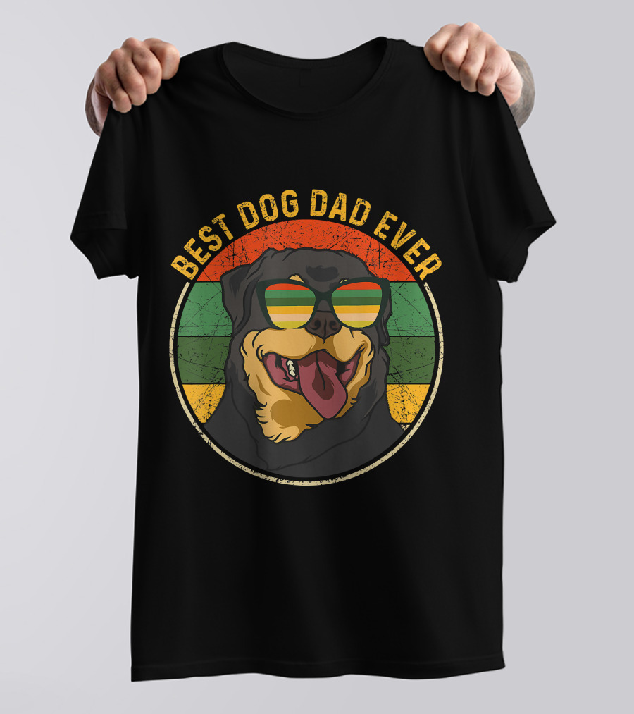 Best Dog Dad Ever Retro Vintage Rottweiler Sunglasses T-Shirt