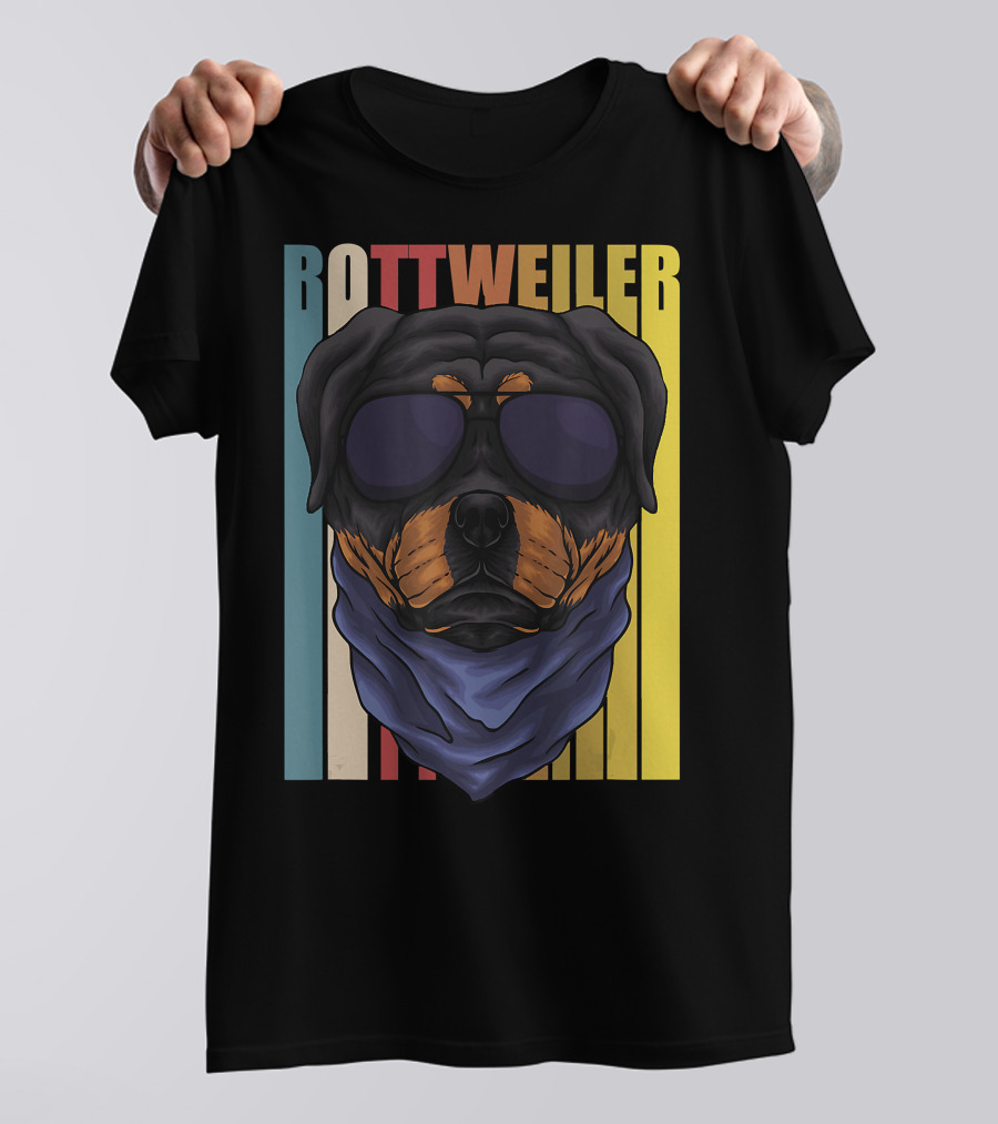 Retro Vintage Rottweiler Dog Eyeglasses Bandana T-Shirt