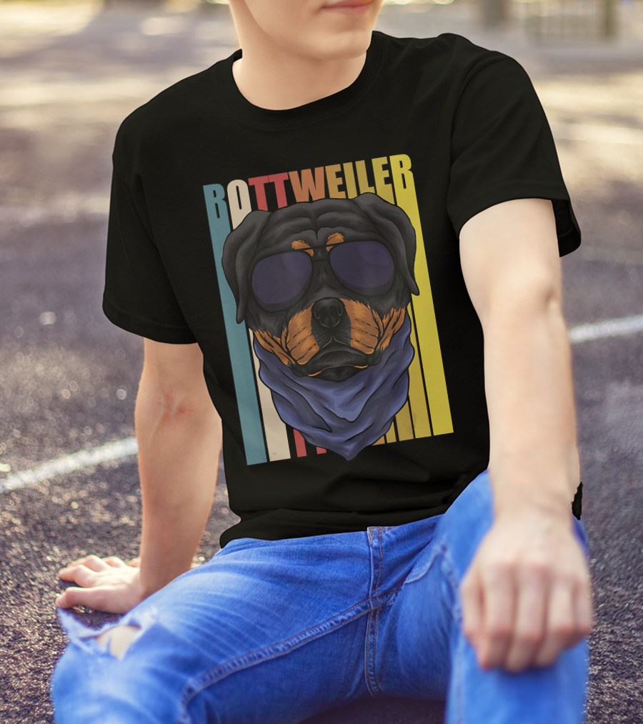 Retro Vintage Rottweiler Dog Eyeglasses Bandana T-Shirt