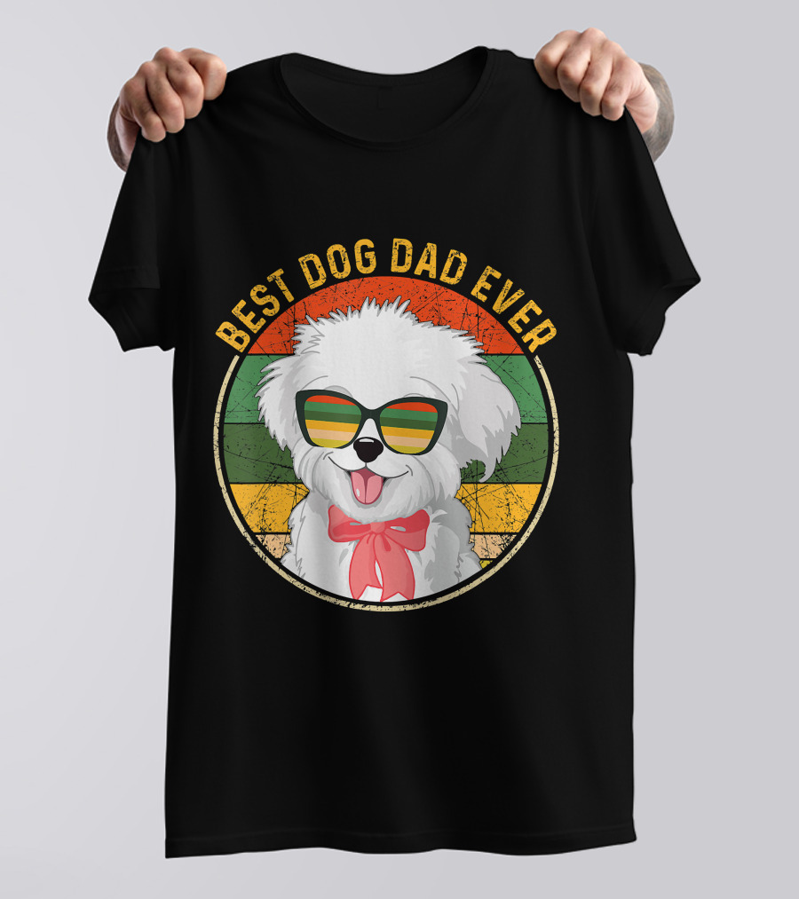 Best Dog Dad Ever Retro Vintage Maltese Sunglasses T-Shirt