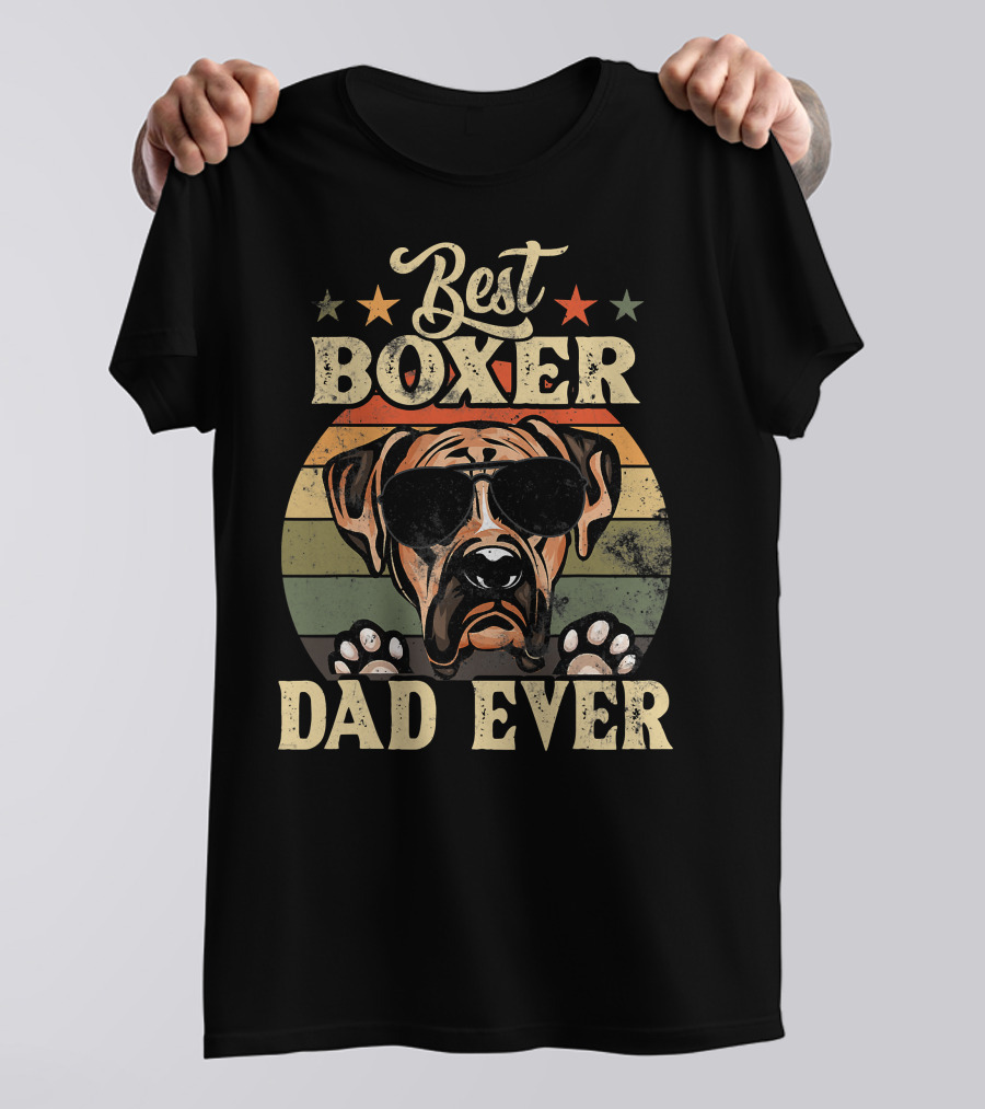 Best Boxer Dad Ever Vintage Distressed Dog Retro Stripes T-Shirt