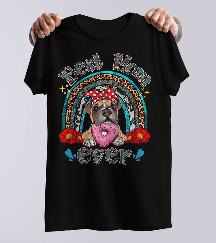 Best Mom Ever Rainbow Boxer Dog And Donut T-Shirt