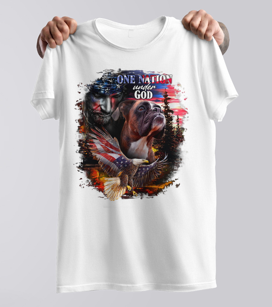 One Nation Under God Boxer With American Eagle And Flag Iconography T-Shirt
