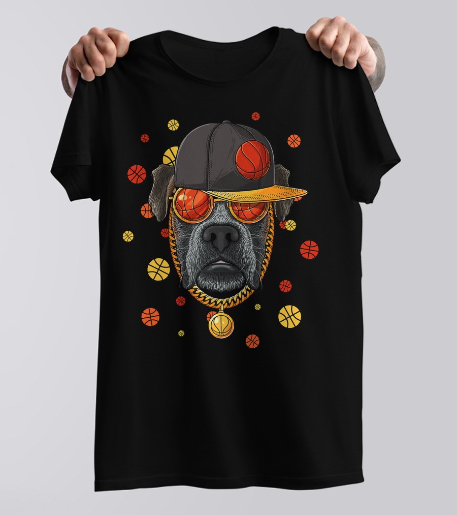 Boxer Basketball Bball Player Coach Dog With Cap And Sunglasses T-Shirt