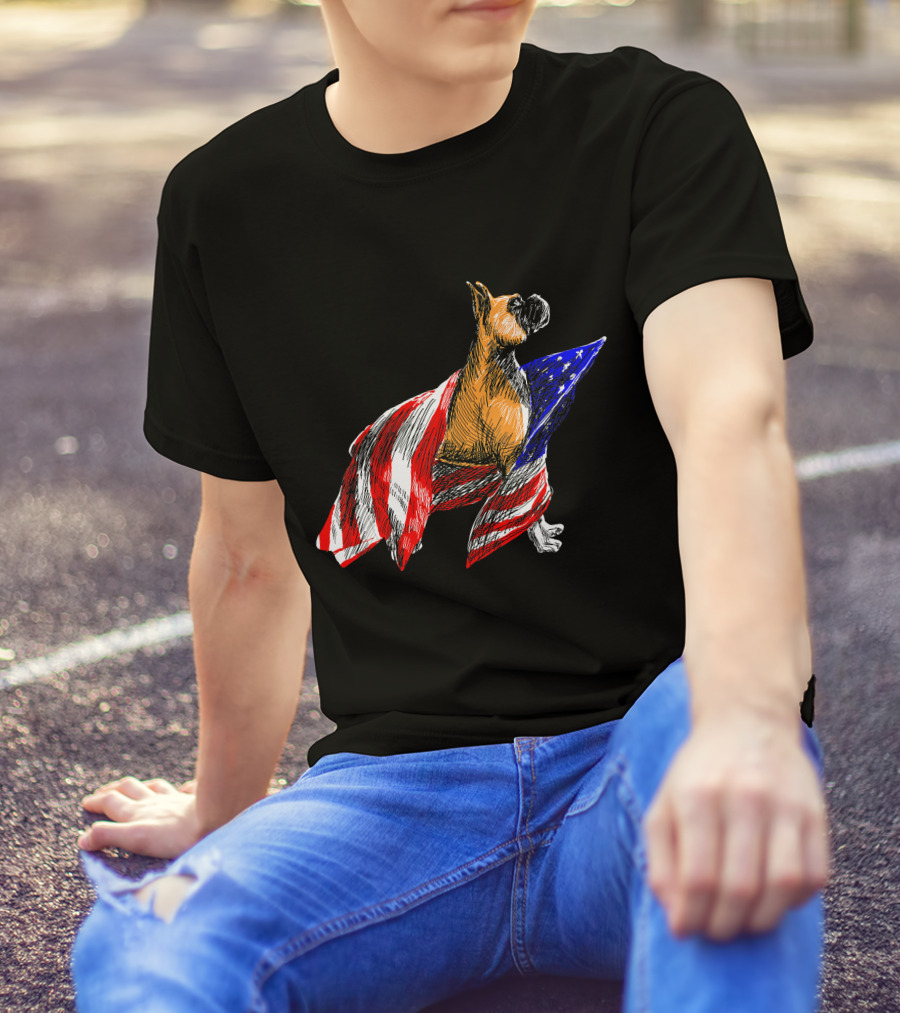 Boxer Dog Wrapped In American Flag Patriotic Symbol Dogs T-Shirt