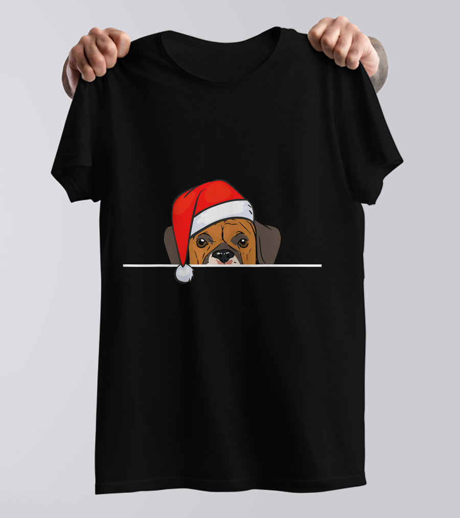 Boxer Dog In Santa Hat For Christmas T-Shirt