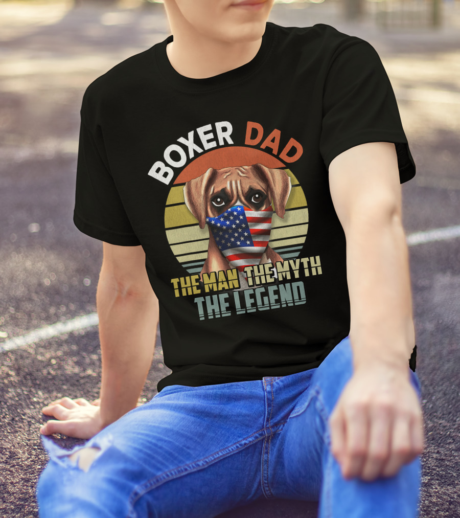 Boxer Dad US Flag Face Mask The Man The Myth The Legend T-Shirt