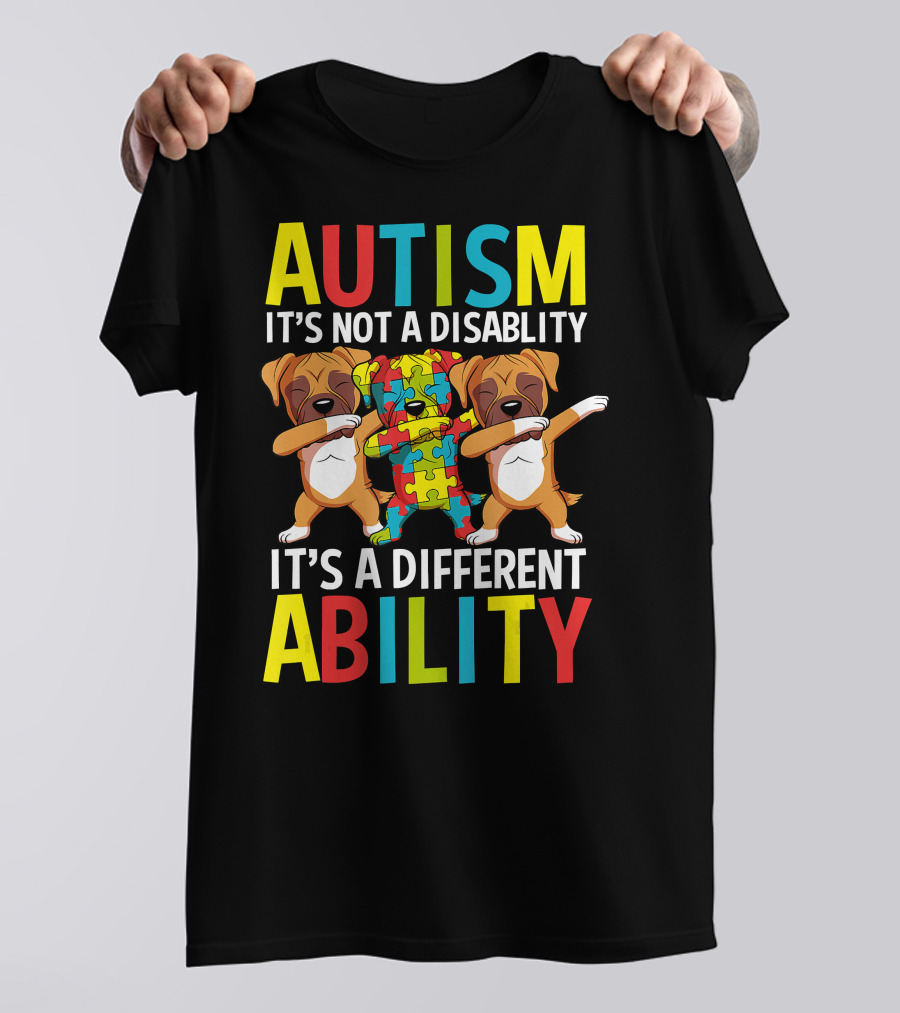 Autism It's Not A Disability It's A Different Ability Dabbing Dogs Puzzle T-Shirt