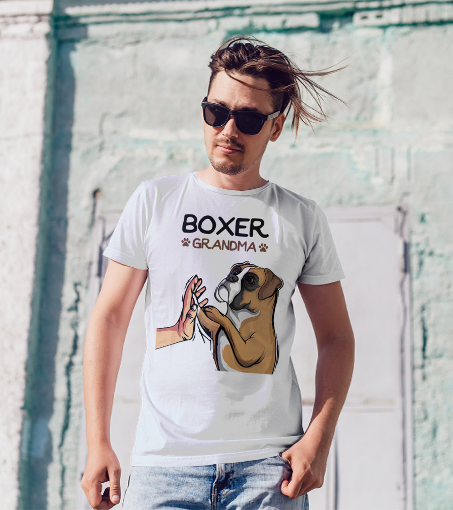 Boxer Grandma High-Five With Dog Paws T-Shirt
