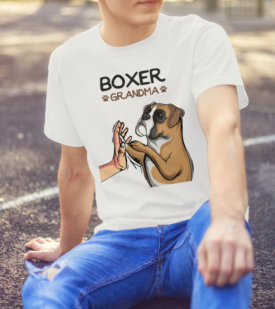 Boxer Grandma High-Five With Dog Paws T-Shirt