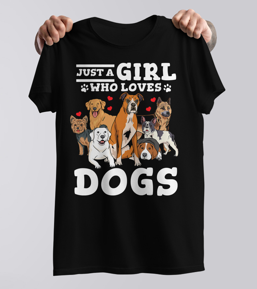 Just A Girl Who Loves Dogs With Boxer And Heart Paw Prints T-Shirt