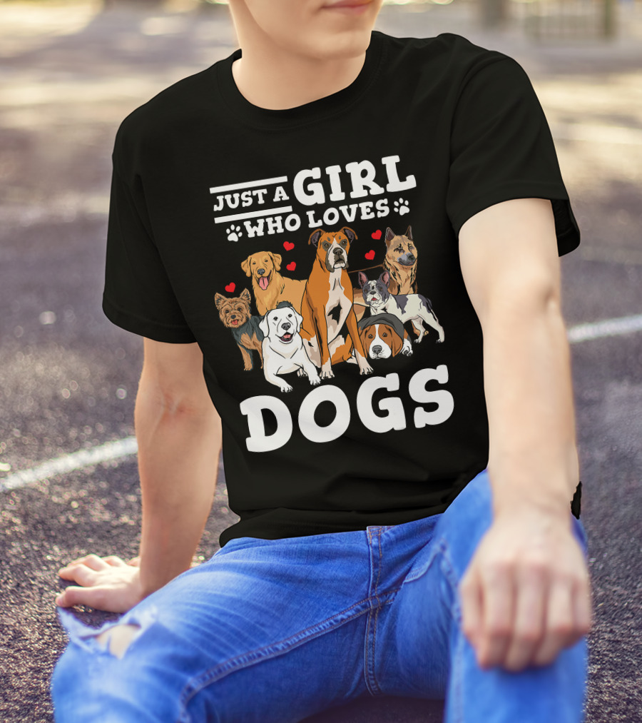 Just A Girl Who Loves Dogs With Boxer And Heart Paw Prints T-Shirt