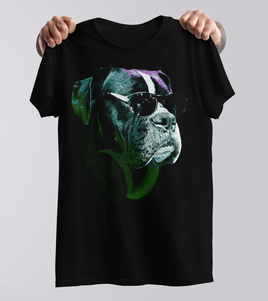 Boxer Dog With Sunglasses And Headphones Vintage Cool Canine T-Shirt