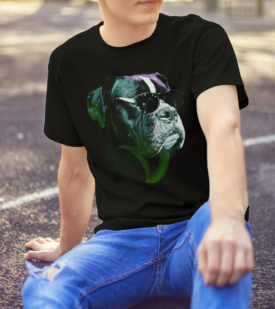 Boxer Dog With Sunglasses And Headphones Vintage Cool Canine T-Shirt