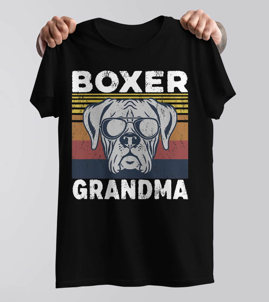 Boxer Grandma Dog Breed Pet Owner Lover Retro Sunglasses T-Shirt