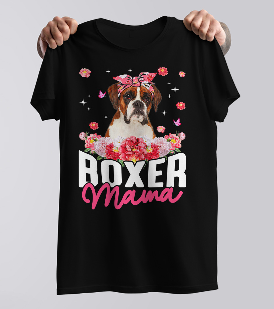 Boxer Mama Flower Bandana Blossoms And Butterflies T-Shirt