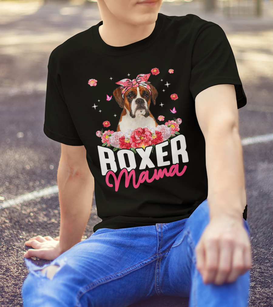 Boxer Mama Flower Bandana Blossoms And Butterflies T-Shirt