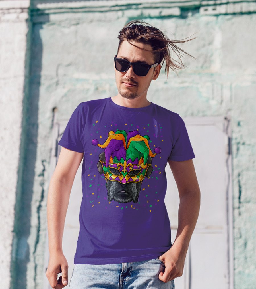 Carnival King Boxer Dog Wearing Jester Mask With Confetti T-Shirt