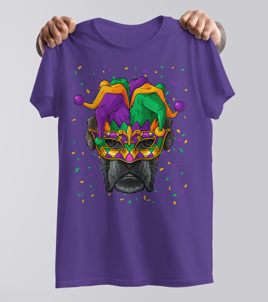 Carnival King Boxer Dog Wearing Jester Mask With Confetti T-Shirt