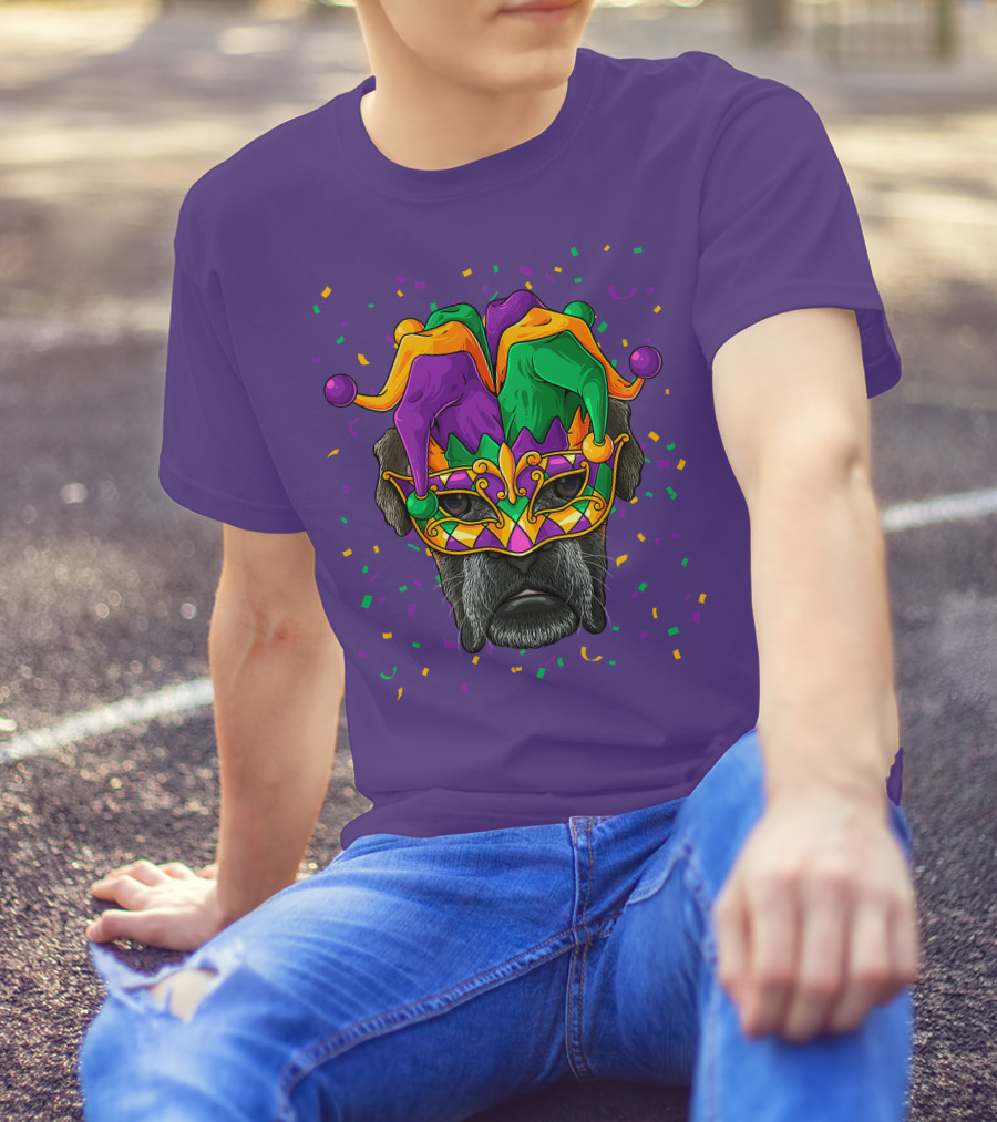 Carnival King Boxer Dog Wearing Jester Mask With Confetti T-Shirt