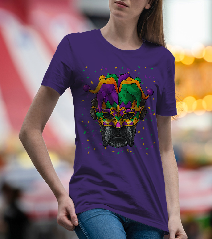 Carnival King Boxer Dog Wearing Jester Mask With Confetti T-Shirt