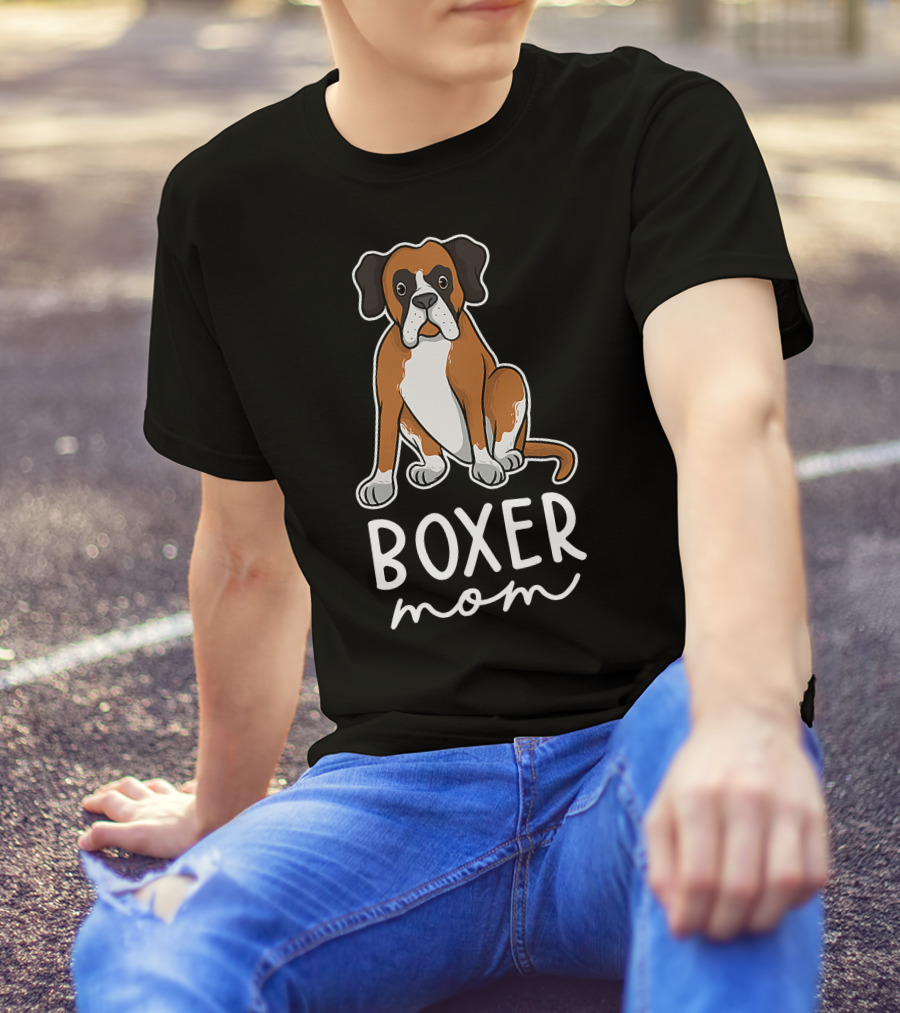 Boxer Mom With Adorable Dog Illustration For Mother's Day T-Shirt