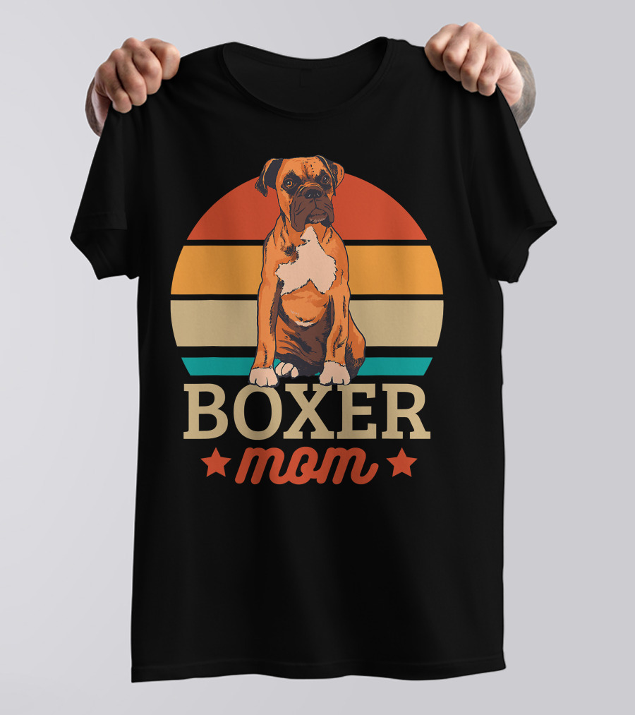 Boxer Mom Retro Sunset Pooch Love T-Shirt