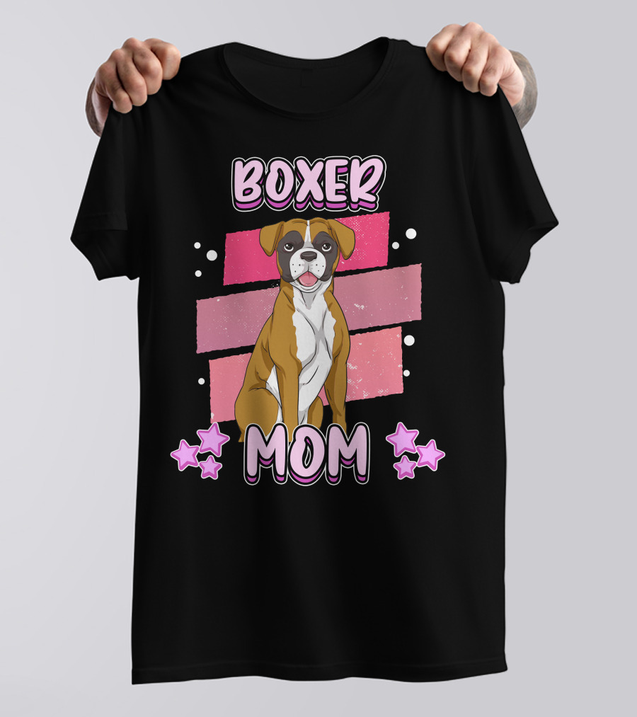 Boxer Mom Pink Stars Funny Dog Saying T-Shirt