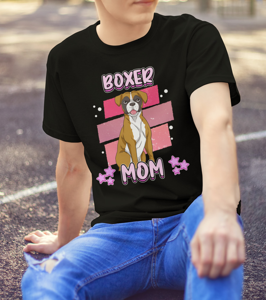 Boxer Mom Pink Stars Funny Dog Saying T-Shirt
