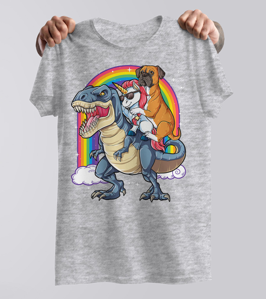 Boxer Riding Dinosaur Unicorn T-Shirt
