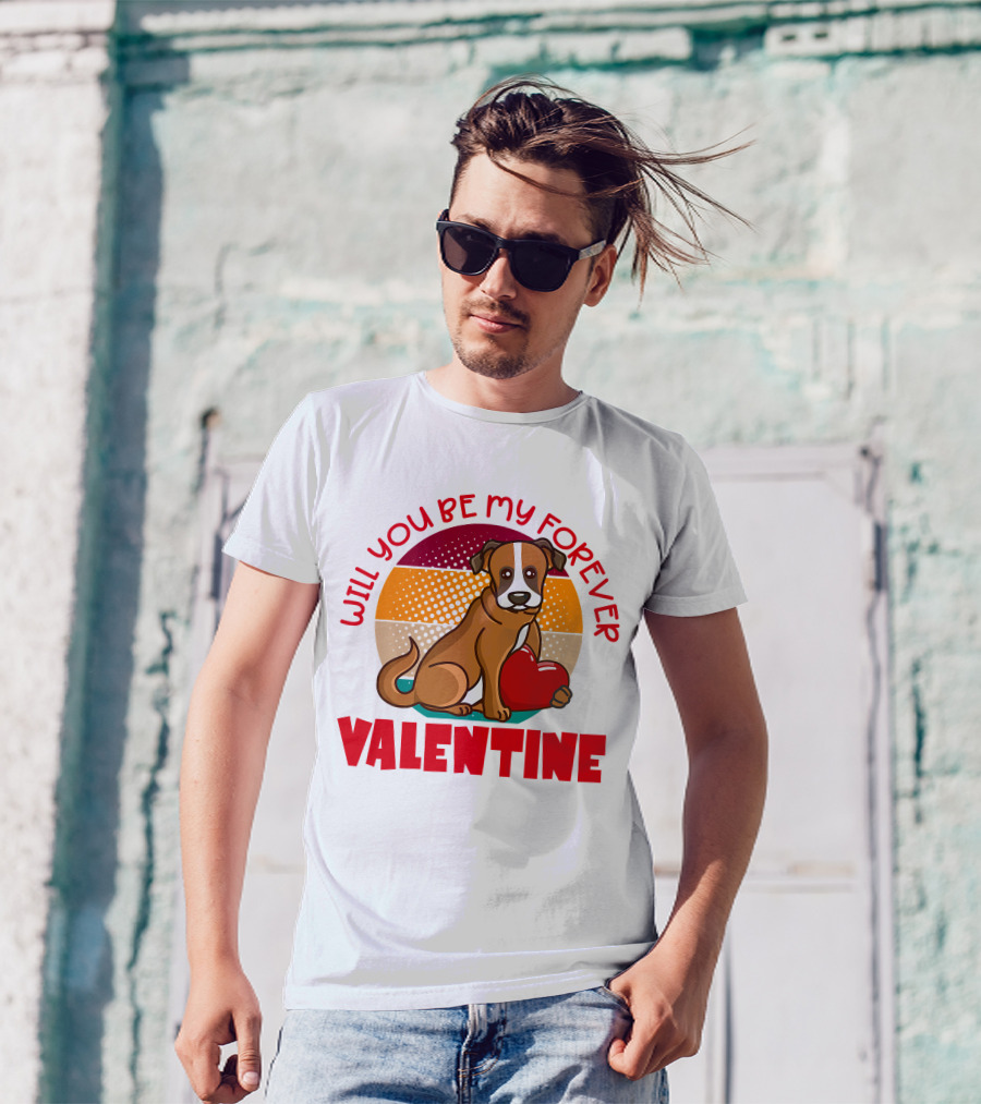 Will You Be My Forever Valentine Boxer Holding Heart T-Shirt