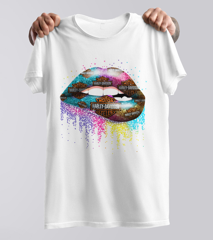 Harley Davidson Motor Cycles Rainbow Lips T-Shirt